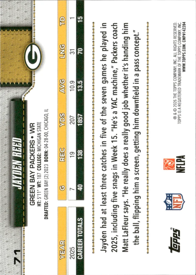 Jayden Reed card back
