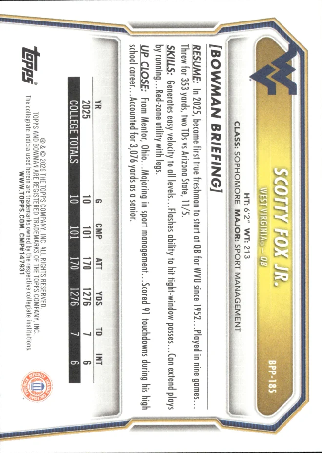 Scotty Fox Jr. card back