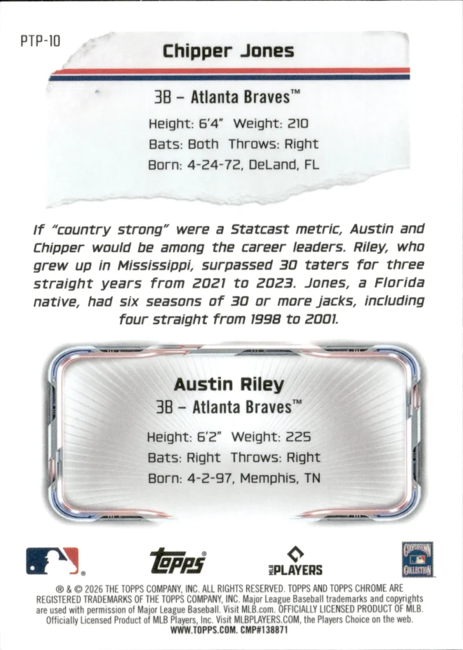 Chipper Jones / Austin Riley card back