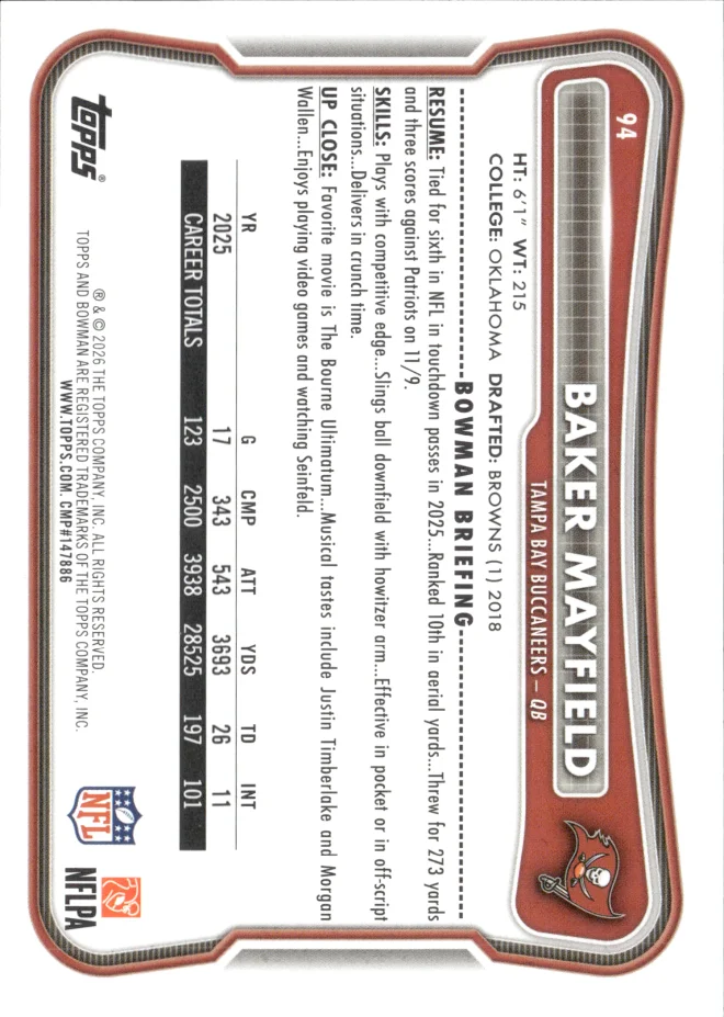 Baker Mayfield card back