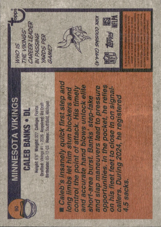 Caleb Banks card back