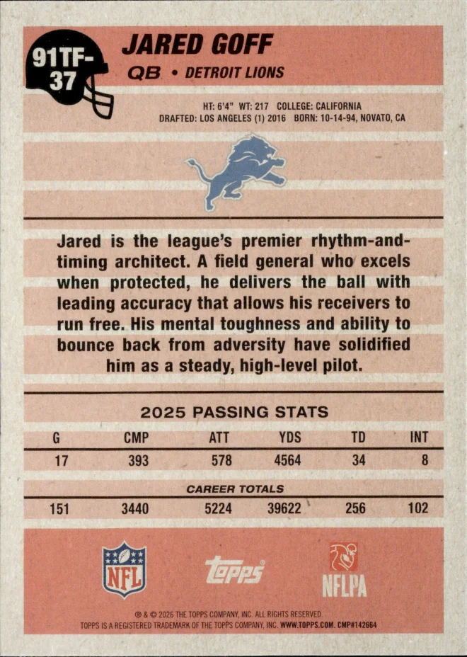 Jared Goff card back