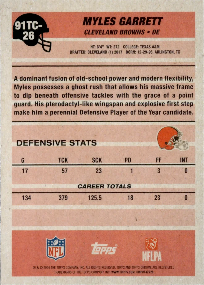 Myles Garrett card back