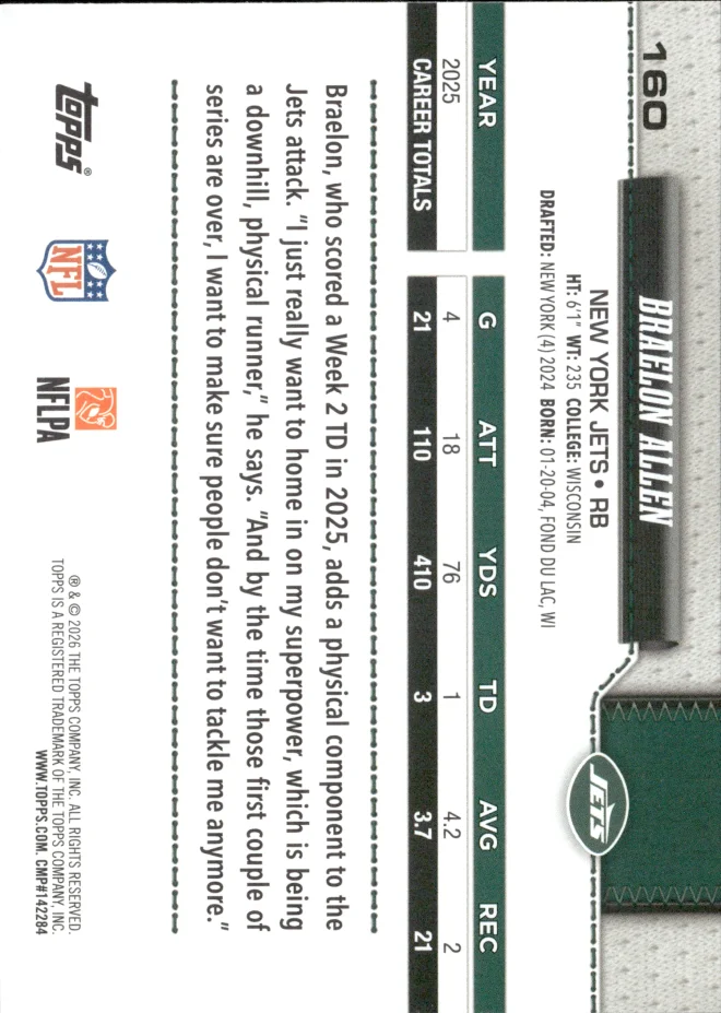 Braelon Allen card back