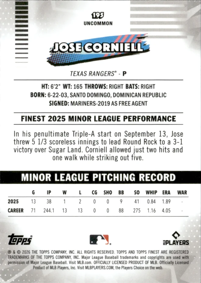 Jose Corniell card back