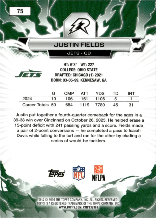 Justin Fields card back