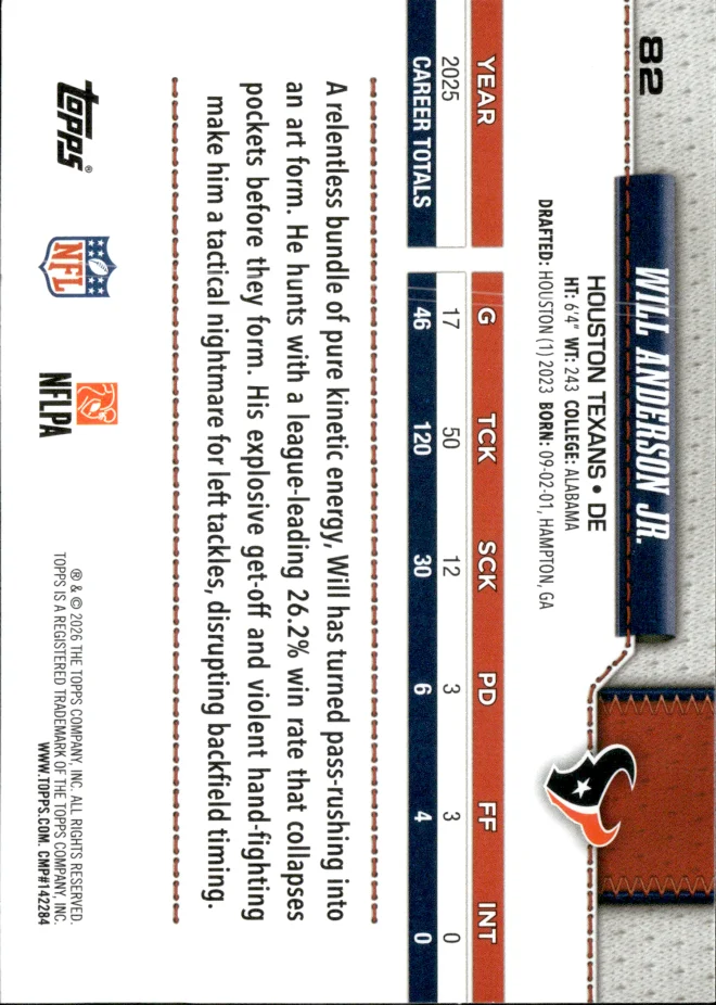 Will Anderson Jr. card back