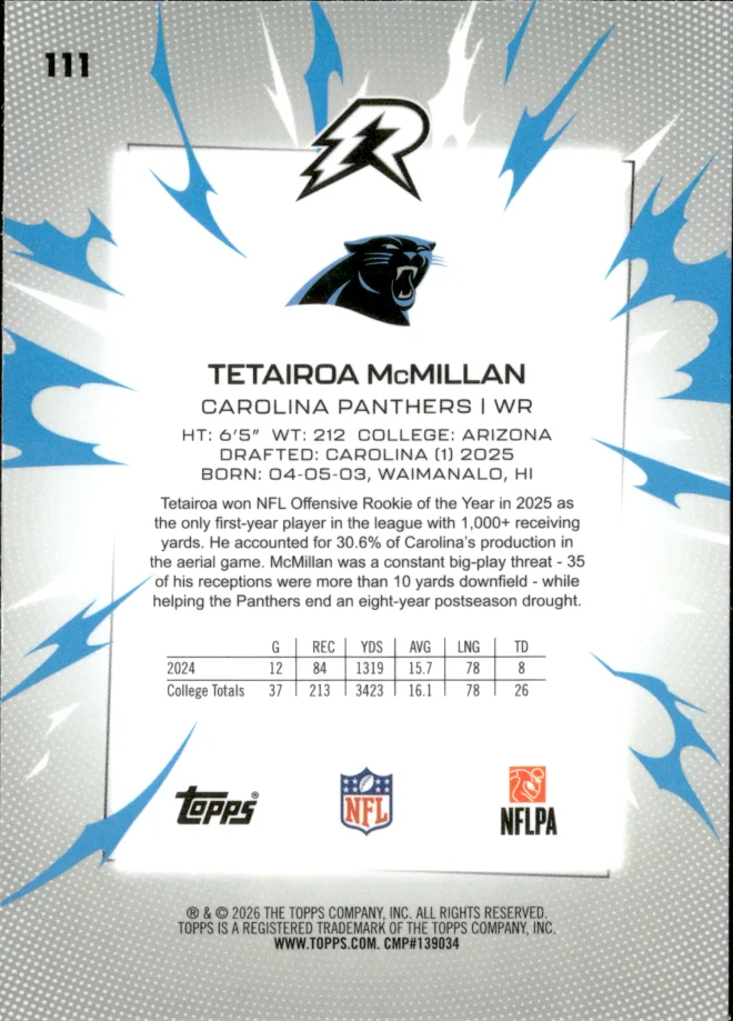 Tetairoa McMillan card back