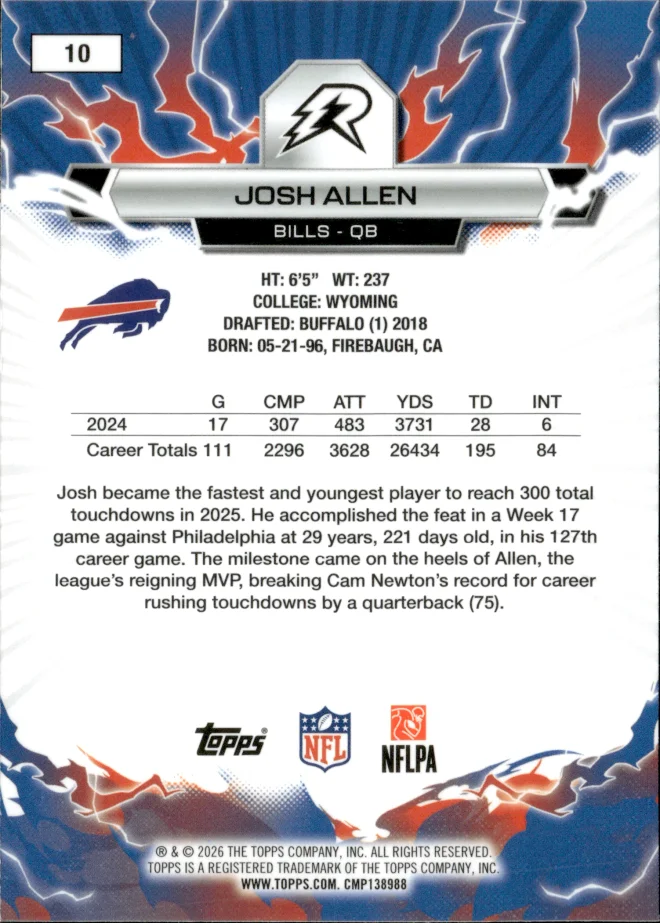 Josh Allen card back
