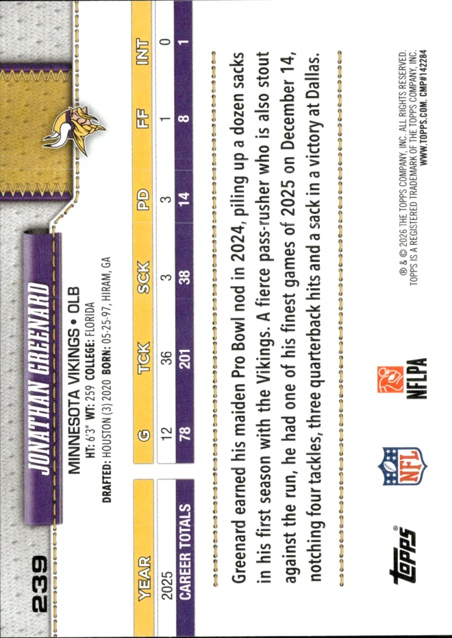 Jonathan Greenard card back