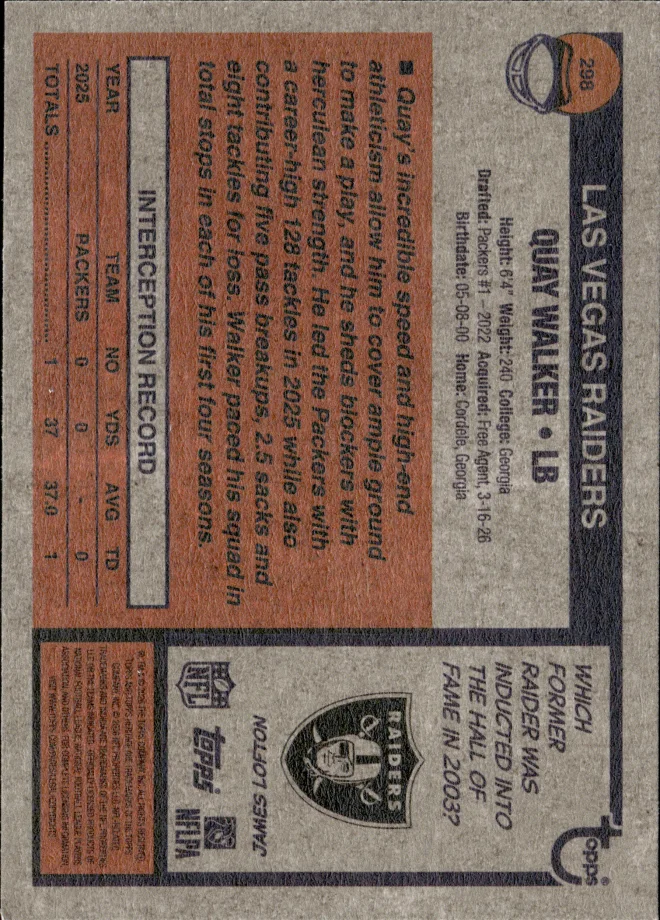 Quay Walker card back