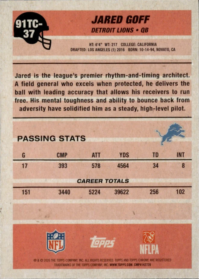 Jared Goff card back