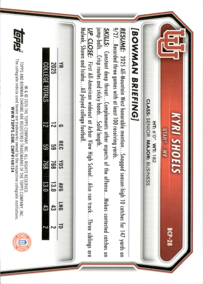 Kyri Shoels card back