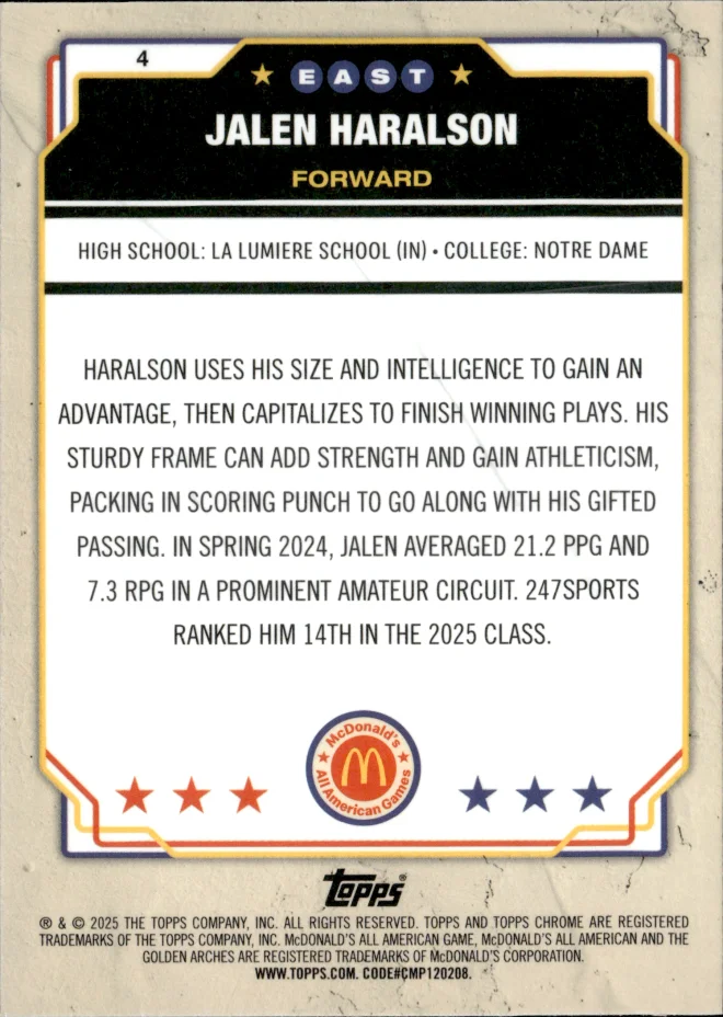Jalen Haralson card back
