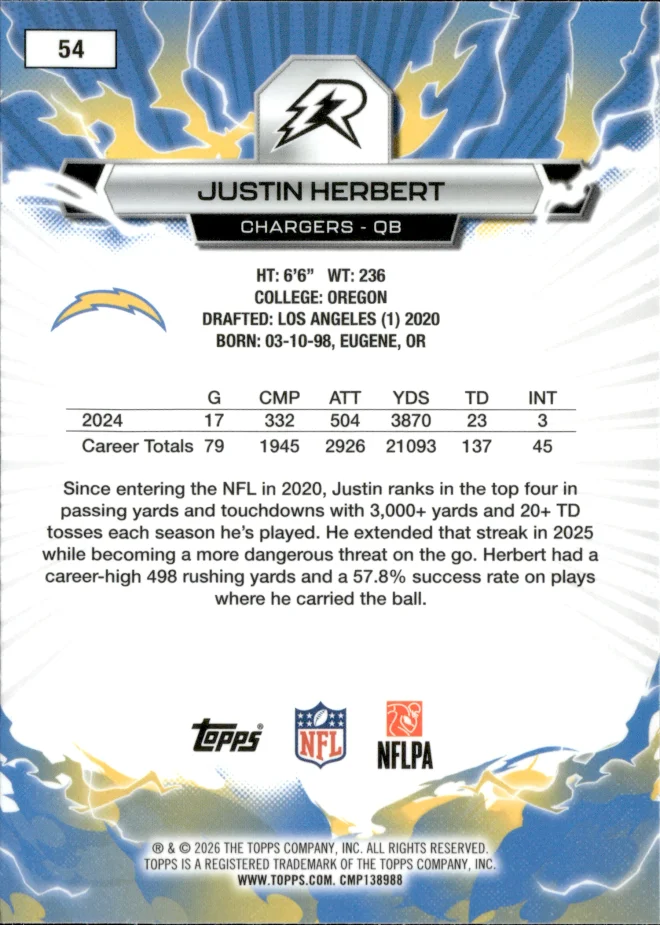 Justin Herbert card back