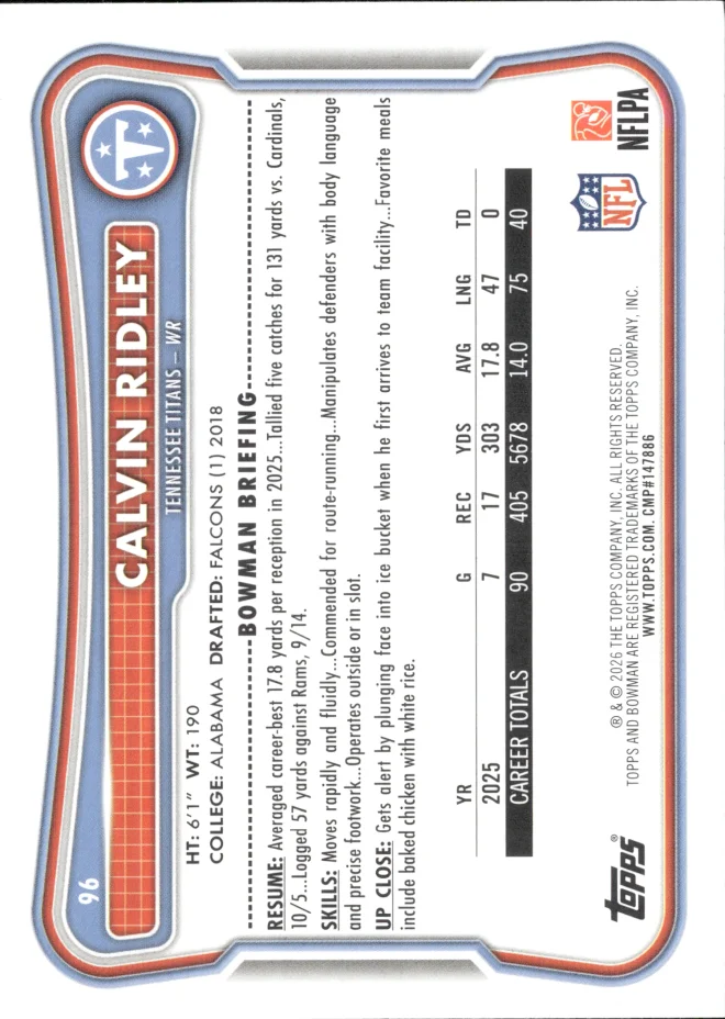 Calvin Ridley card back