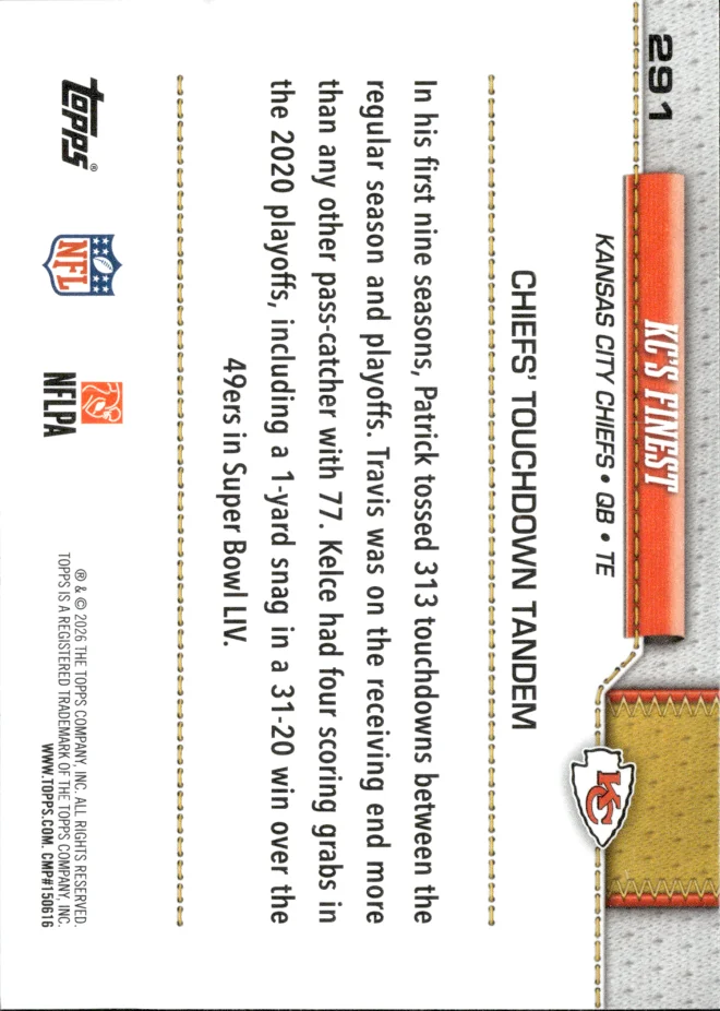 Patrick Mahomes / Travis Kelce card back