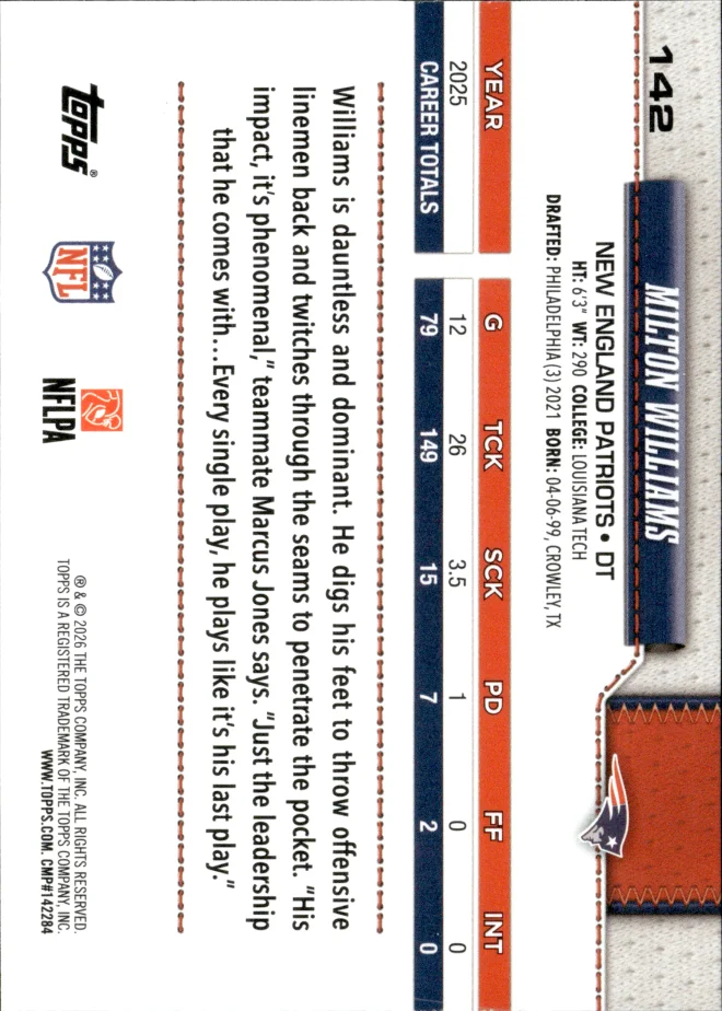 Milton Williams card back