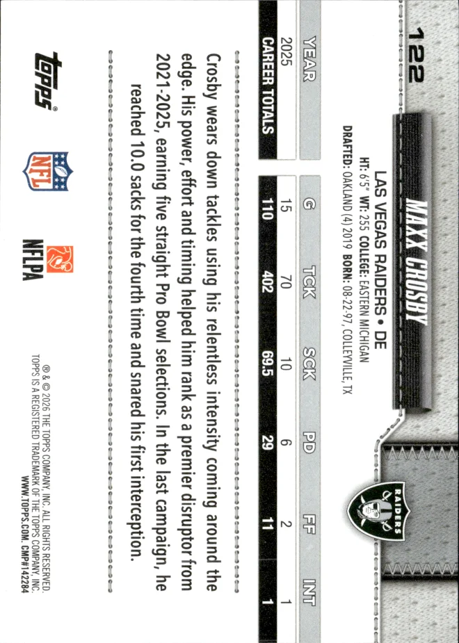 Maxx Crosby card back