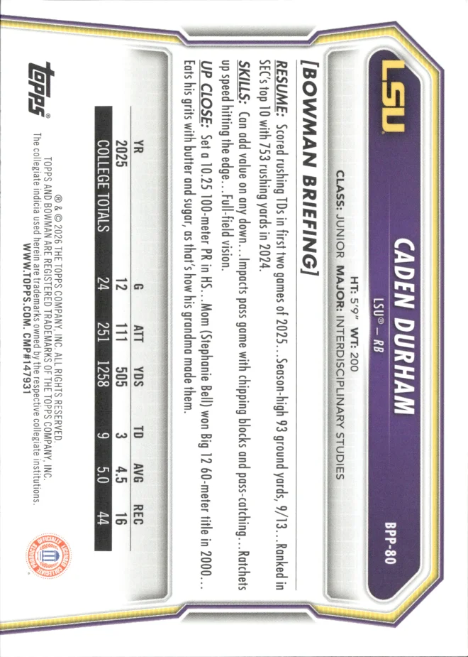 Caden Durham card back