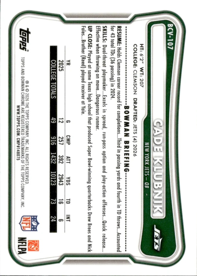 Cade Klubnik card back