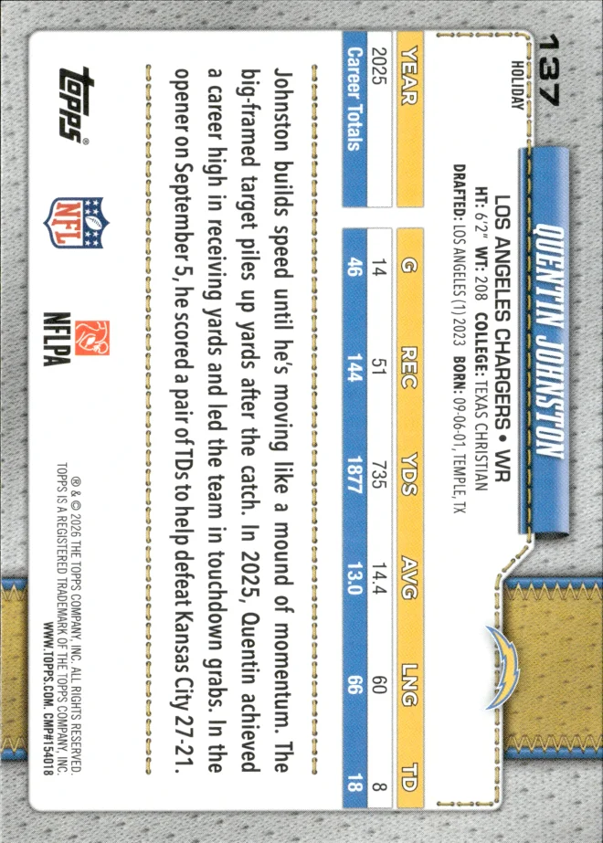 Quentin Johnston card back