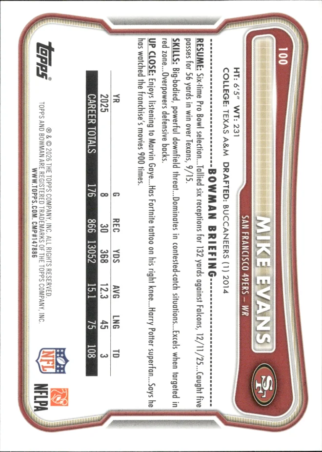 Mike Evans card back