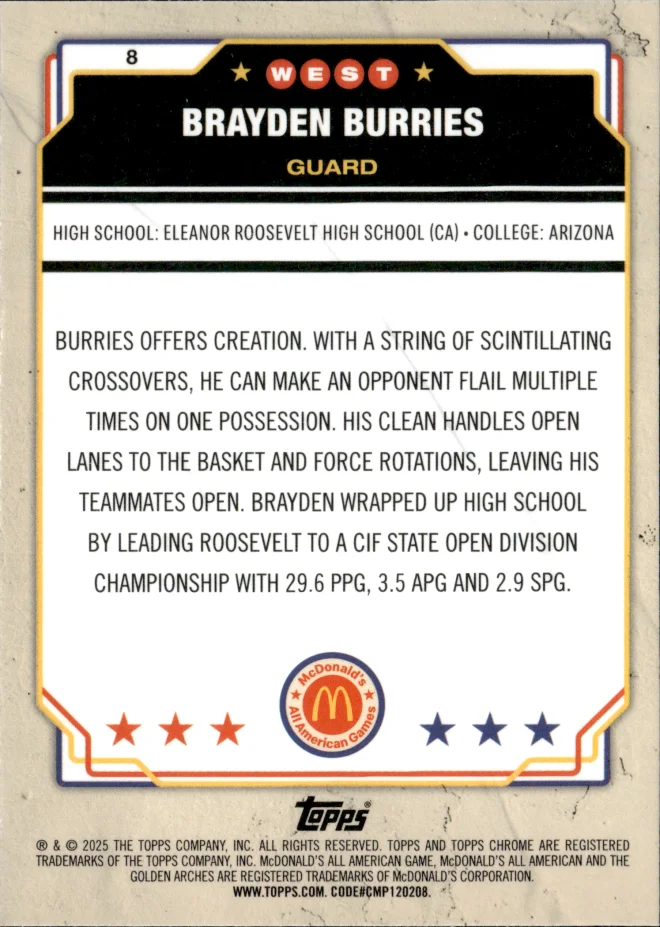 Brayden Burries card back