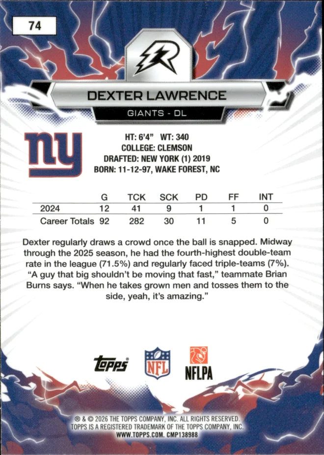 Dexter Lawrence card back