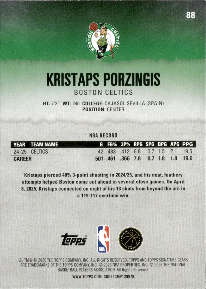 Kristaps Porzingis card back