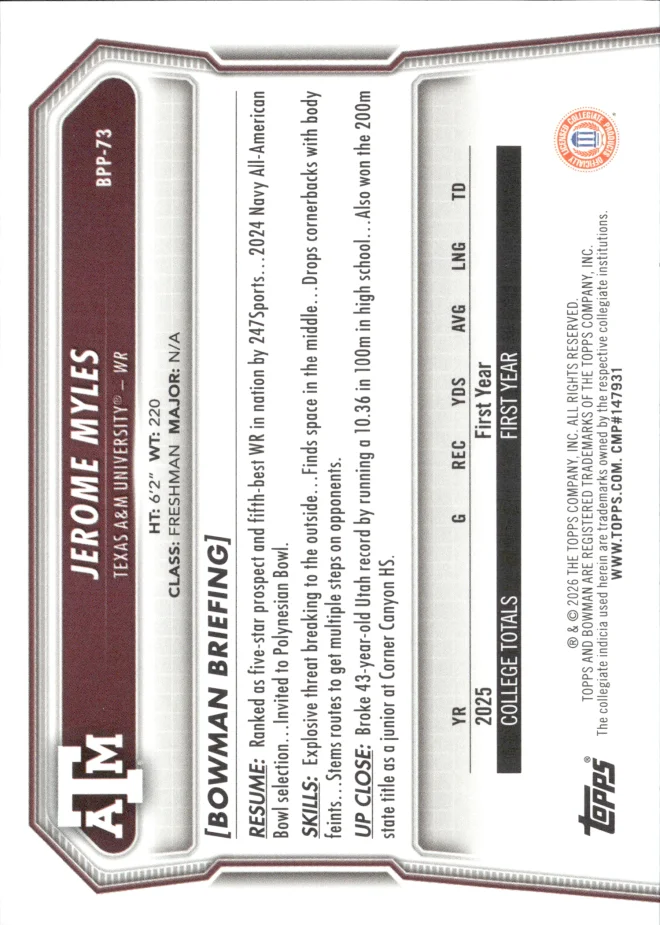 Jerome Myles card back