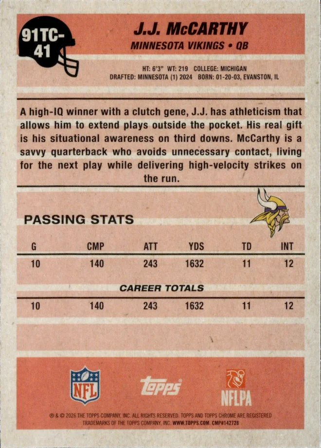 J.J. McCarthy card back