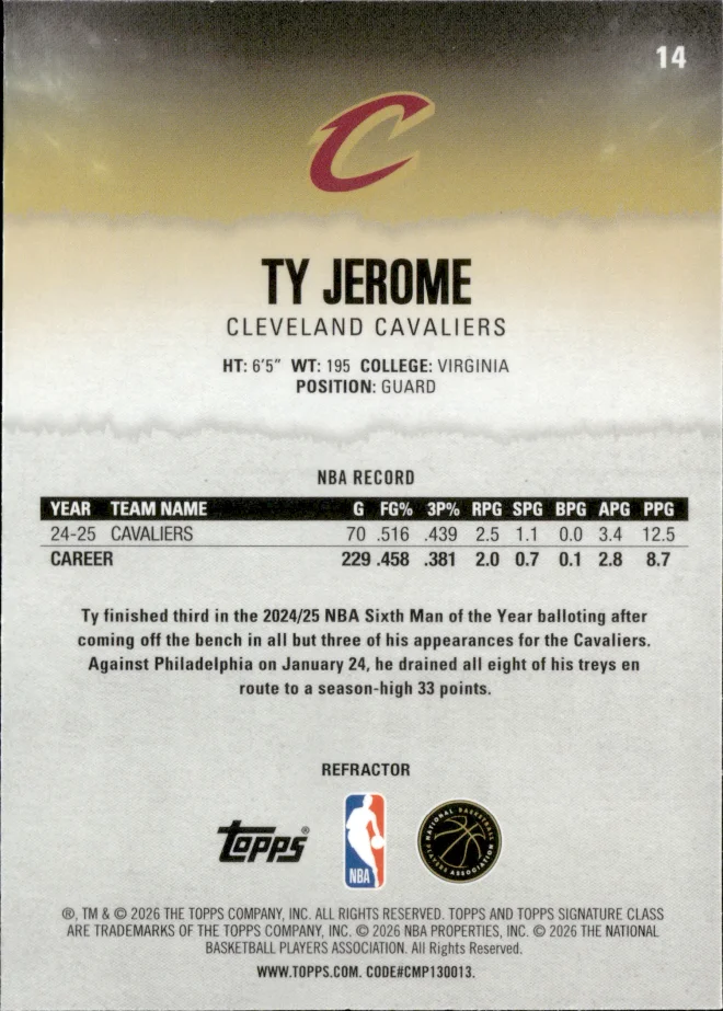 Ty Jerome card back