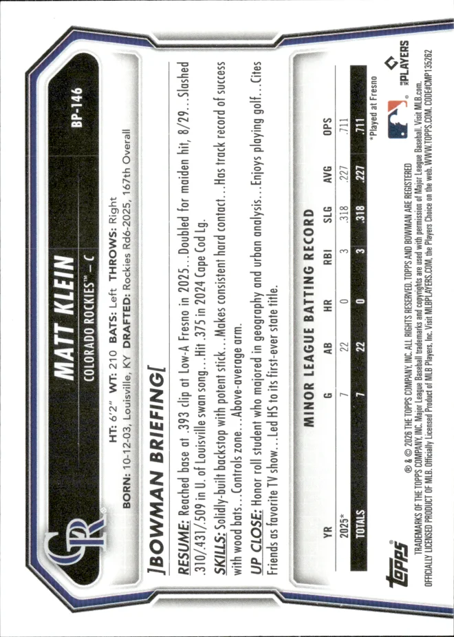 Matt Klein card back
