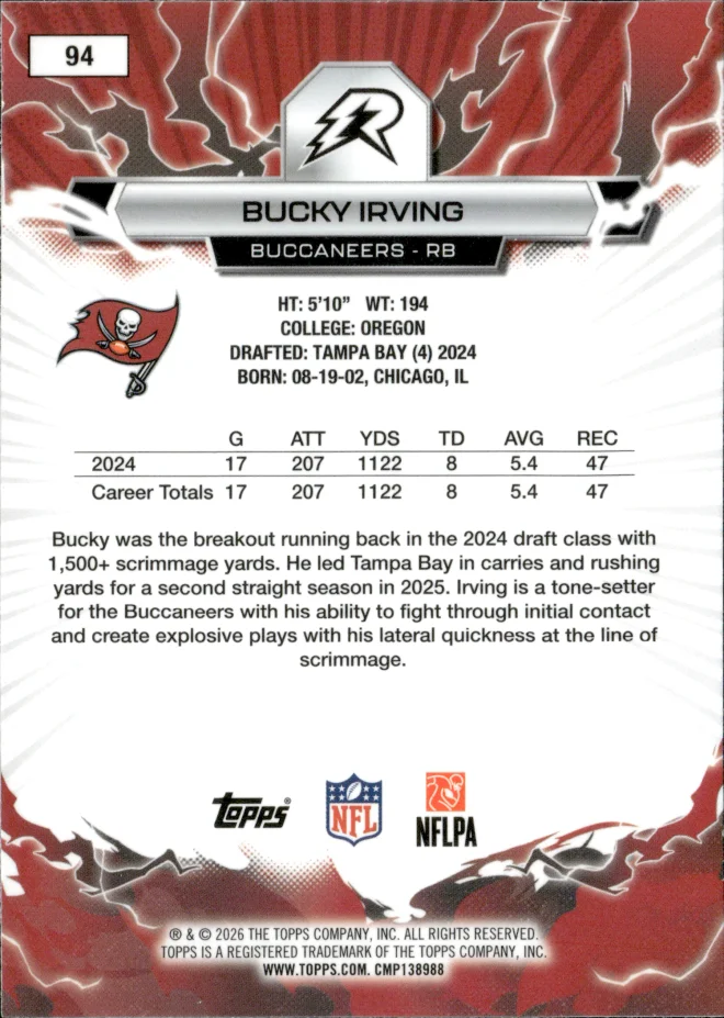 Bucky Irving card back