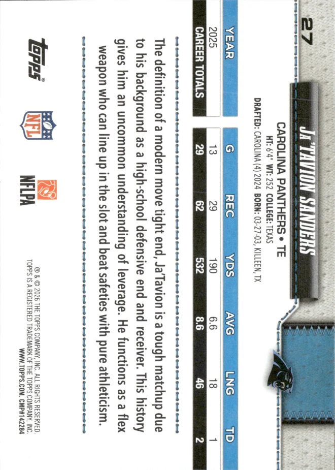 Ja'Tavion Sanders card back