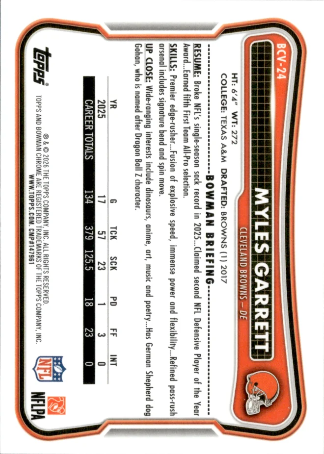 Myles Garrett card back
