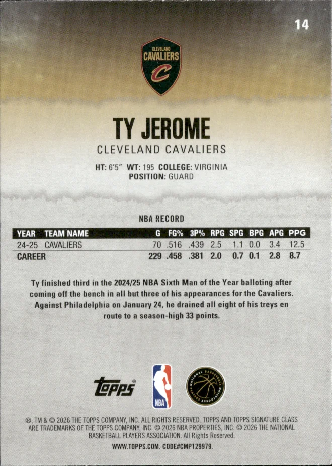 Ty Jerome card back