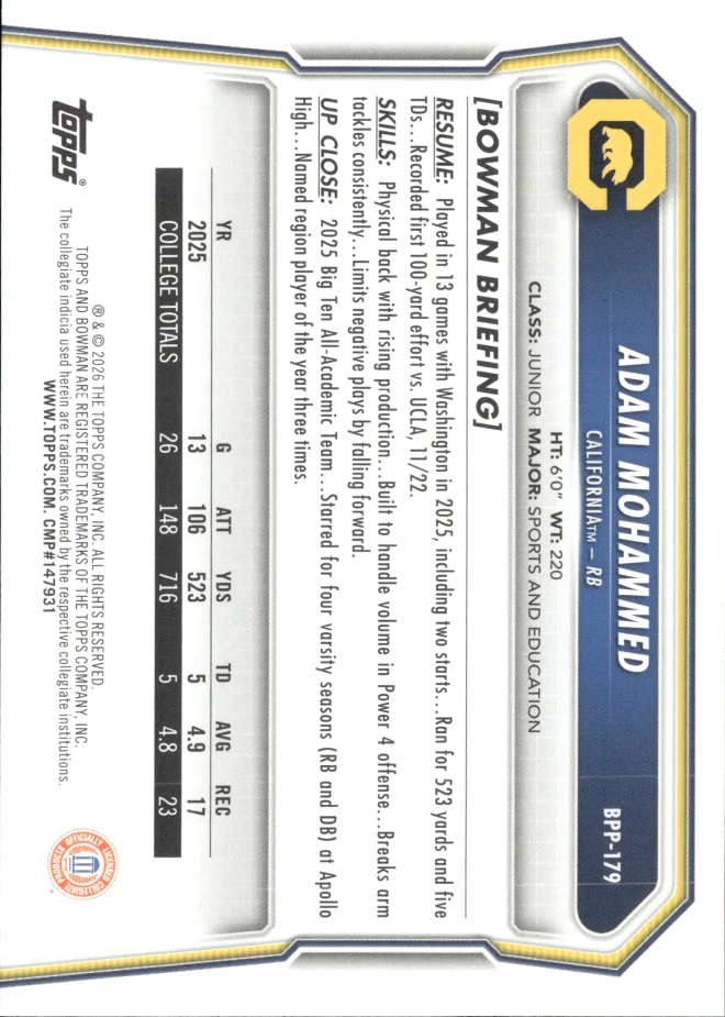 Adam Mohammed card back