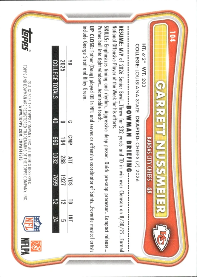 Garrett Nussmeier card back