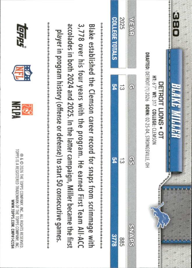 Blake Miller card back
