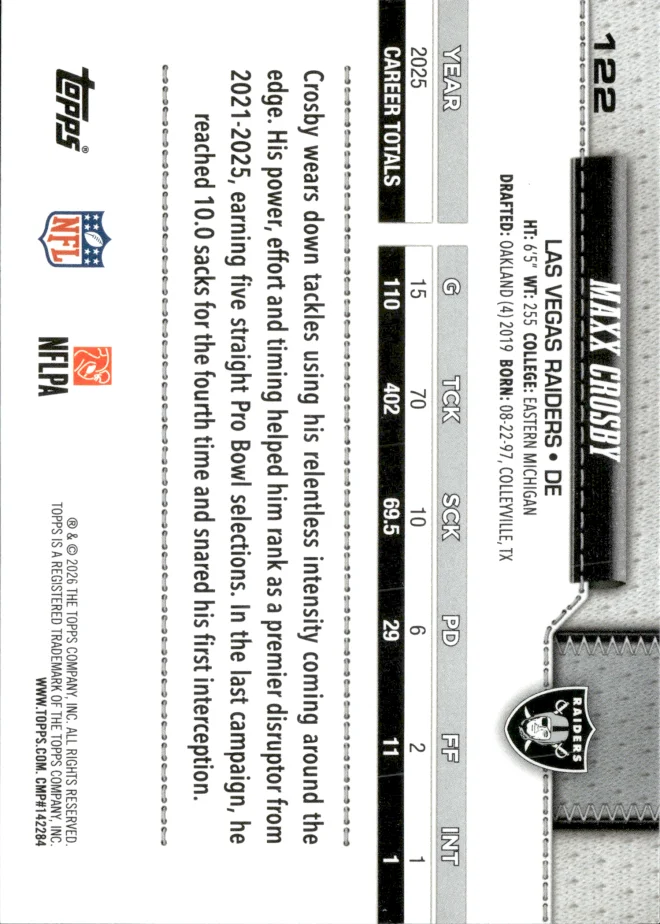 Maxx Crosby card back