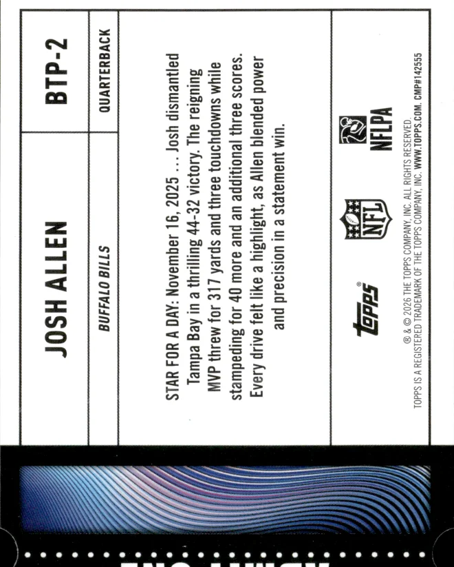 Josh Allen card back