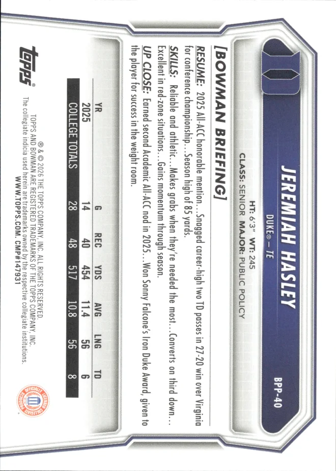 Jeremiah Hasley card back