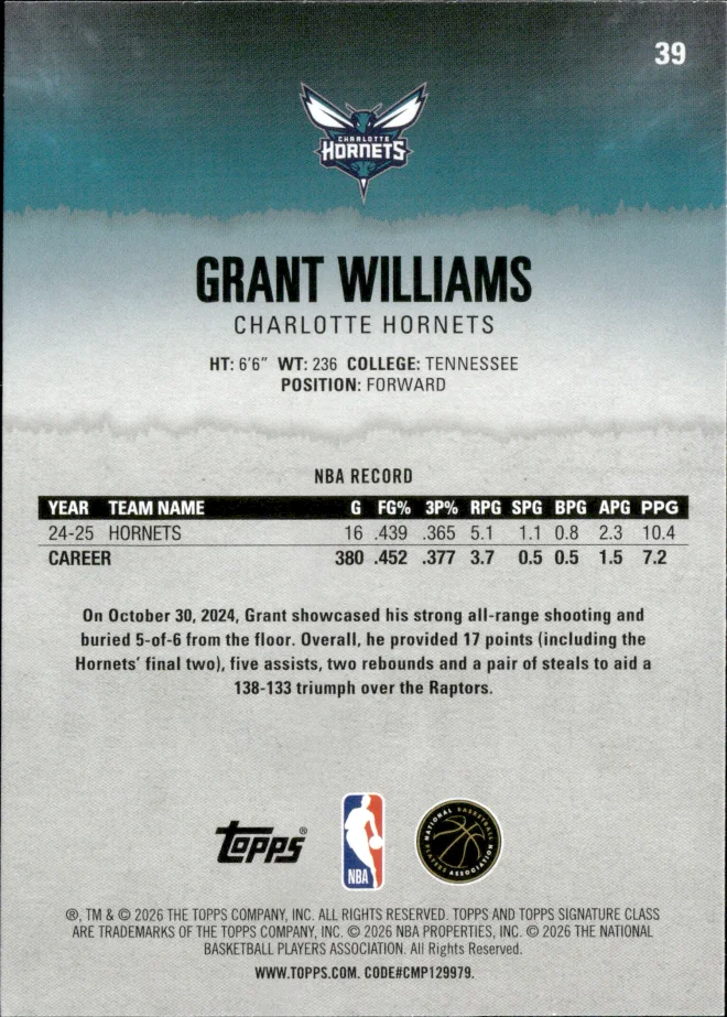 Grant Williams card back