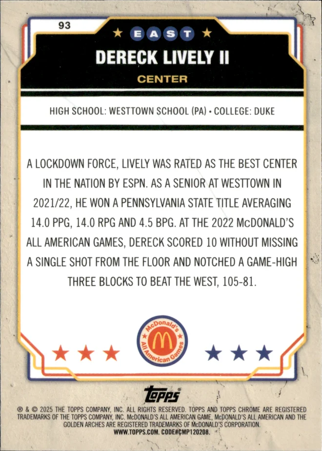 Dereck Lively II card back