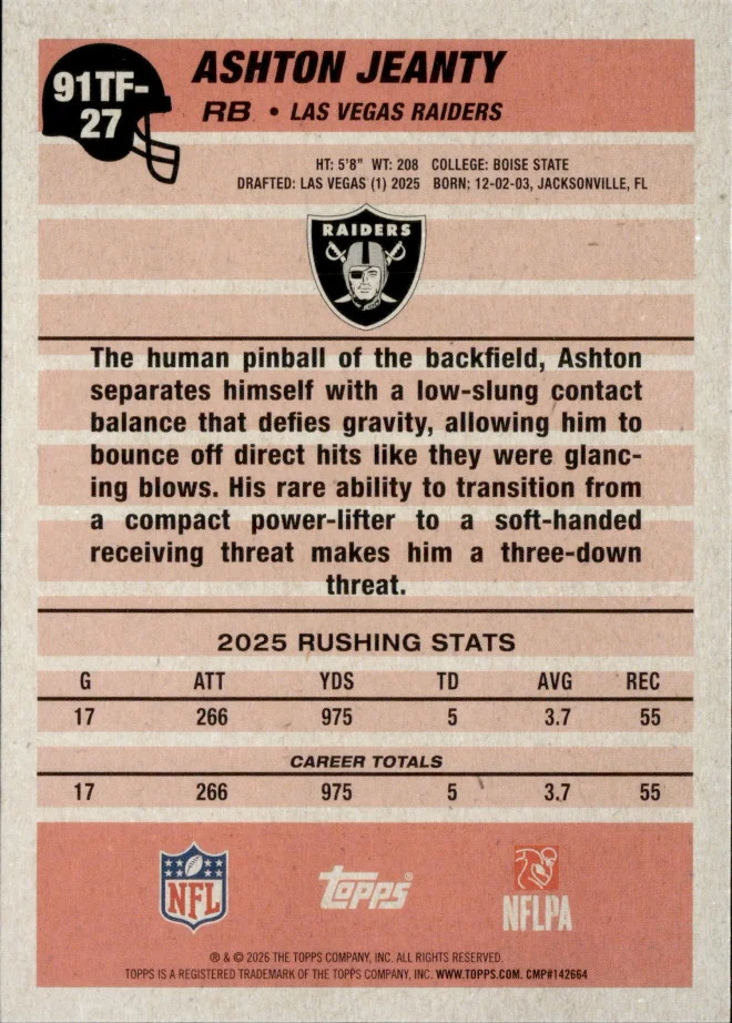 Ashton Jeanty card back