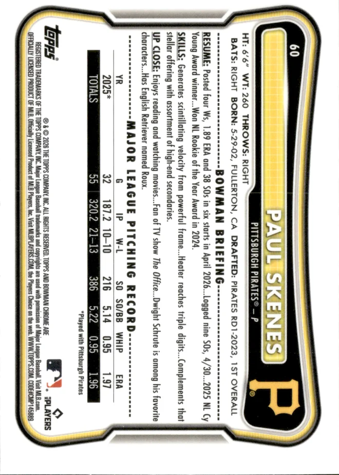 Paul Skenes card back