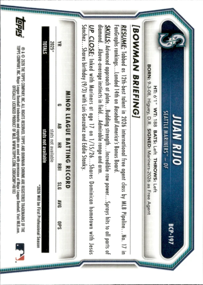 Juan Rijo card back