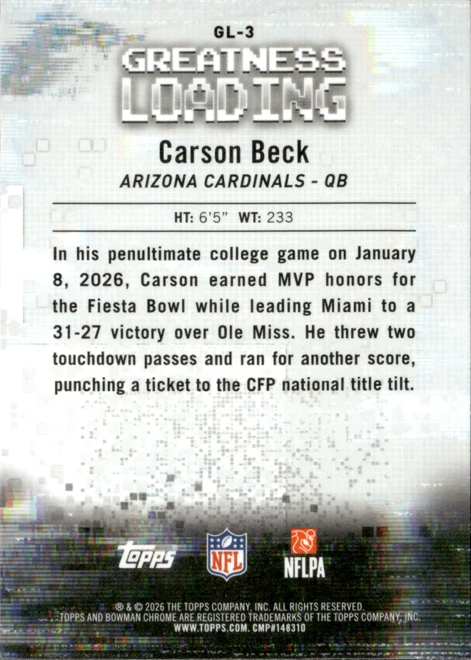 Carson Beck card back